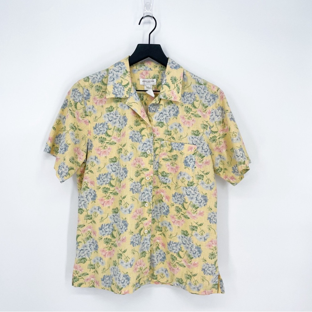 Vintage Jones NY Pastel Cottagecore Linen Blend Button Down Top Medium